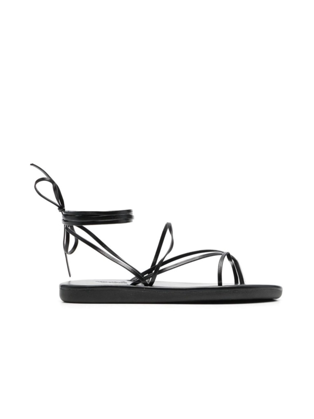 Ancient Greek Chiordi Sandals Black Leather Lace-Up Flat String Flip Flop